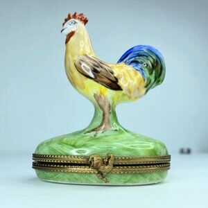 Fantastic ROOSTER ~ Limoges Trinket Box ~ Peint main  A79